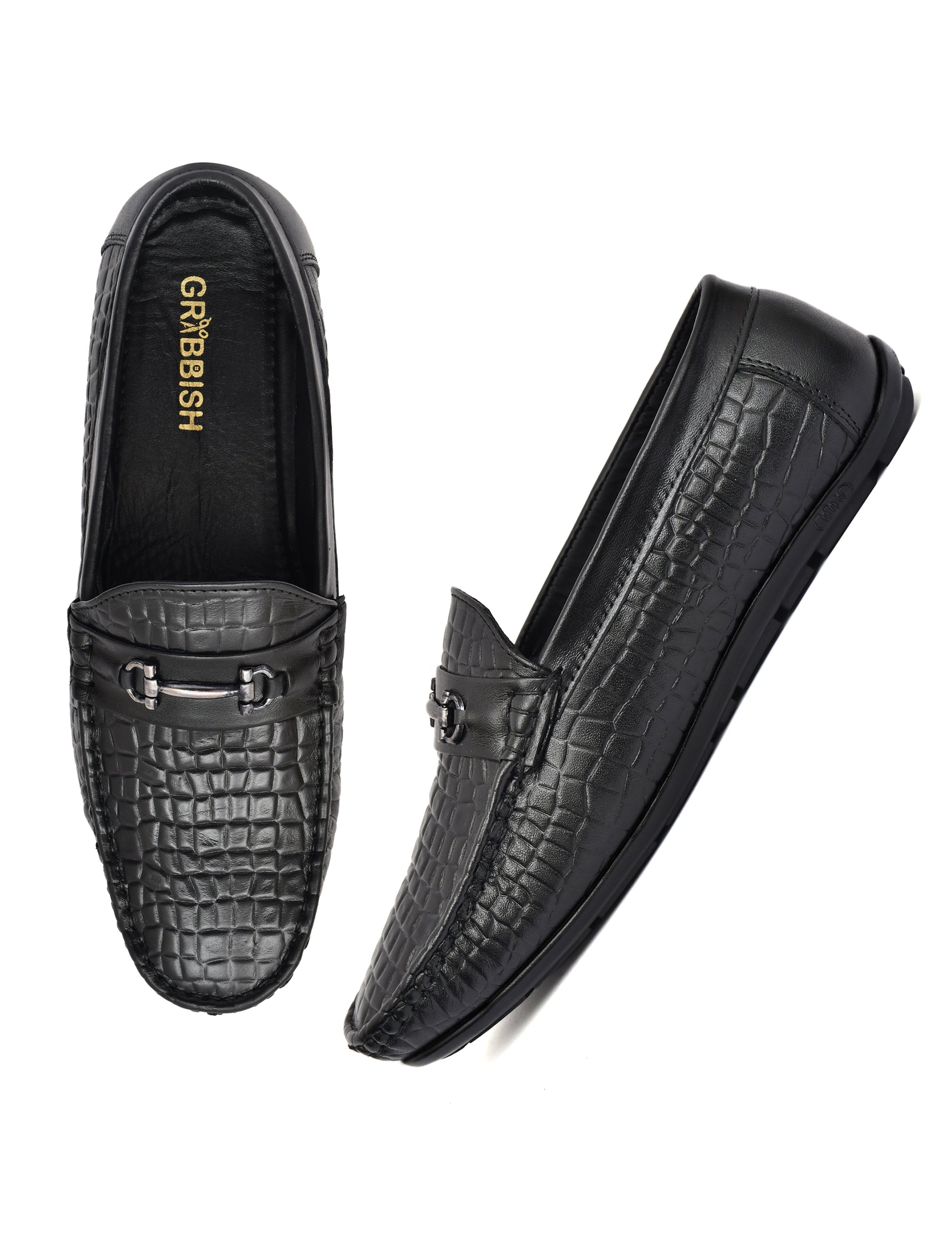 Men Black Croco Leather Loafers