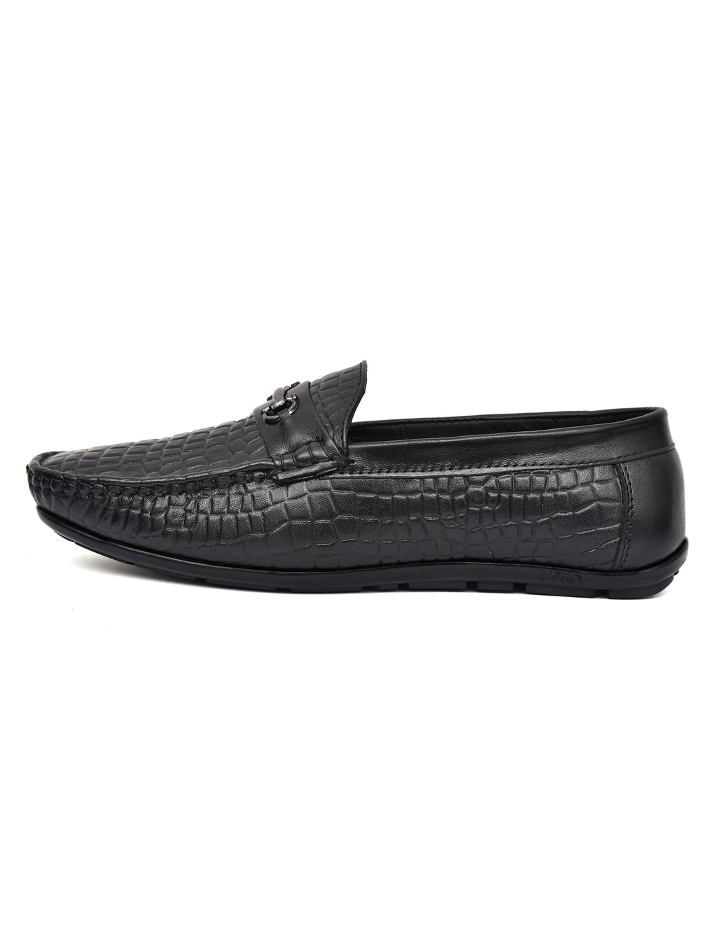 Men Black Croco Leather Loafers