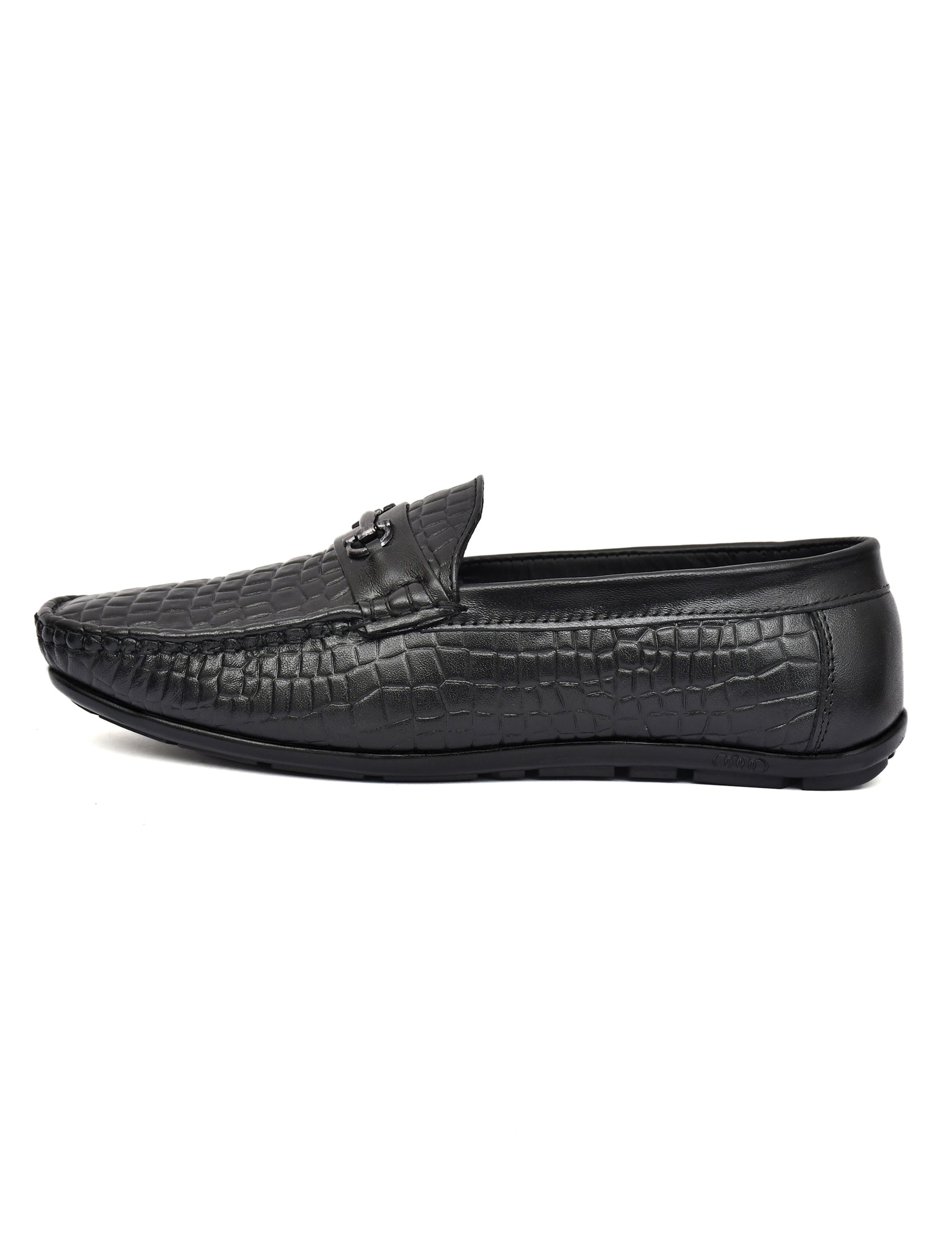 Men Black Croco Leather Loafers