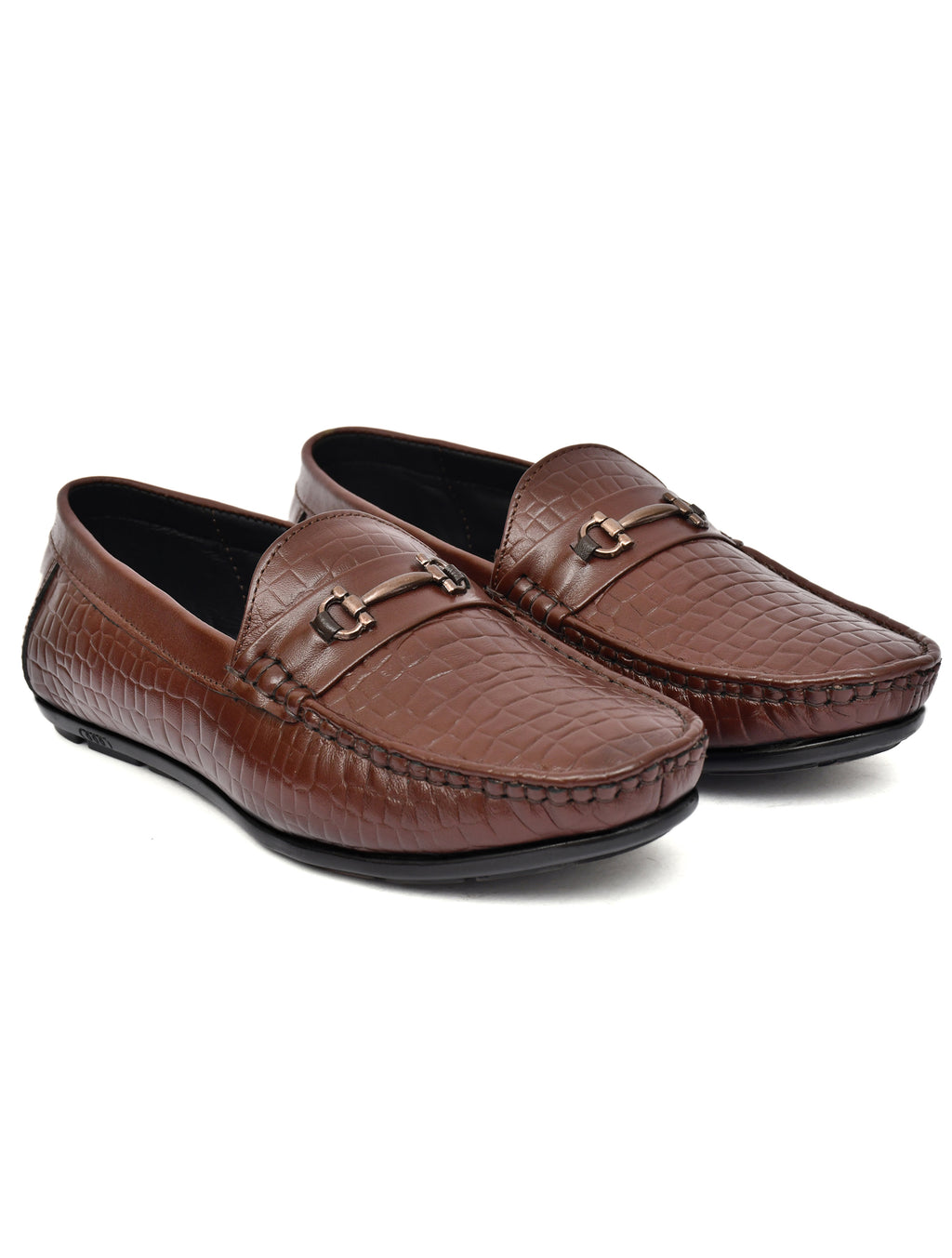 Men Brown Croco Leather Loafers