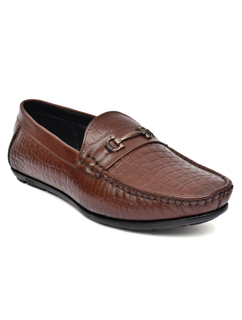 Men Brown Croco Leather Loafers
