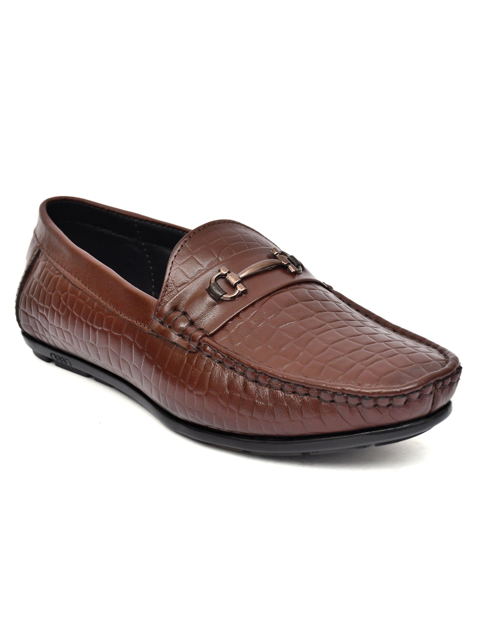 Men Brown Croco Leather Loafers