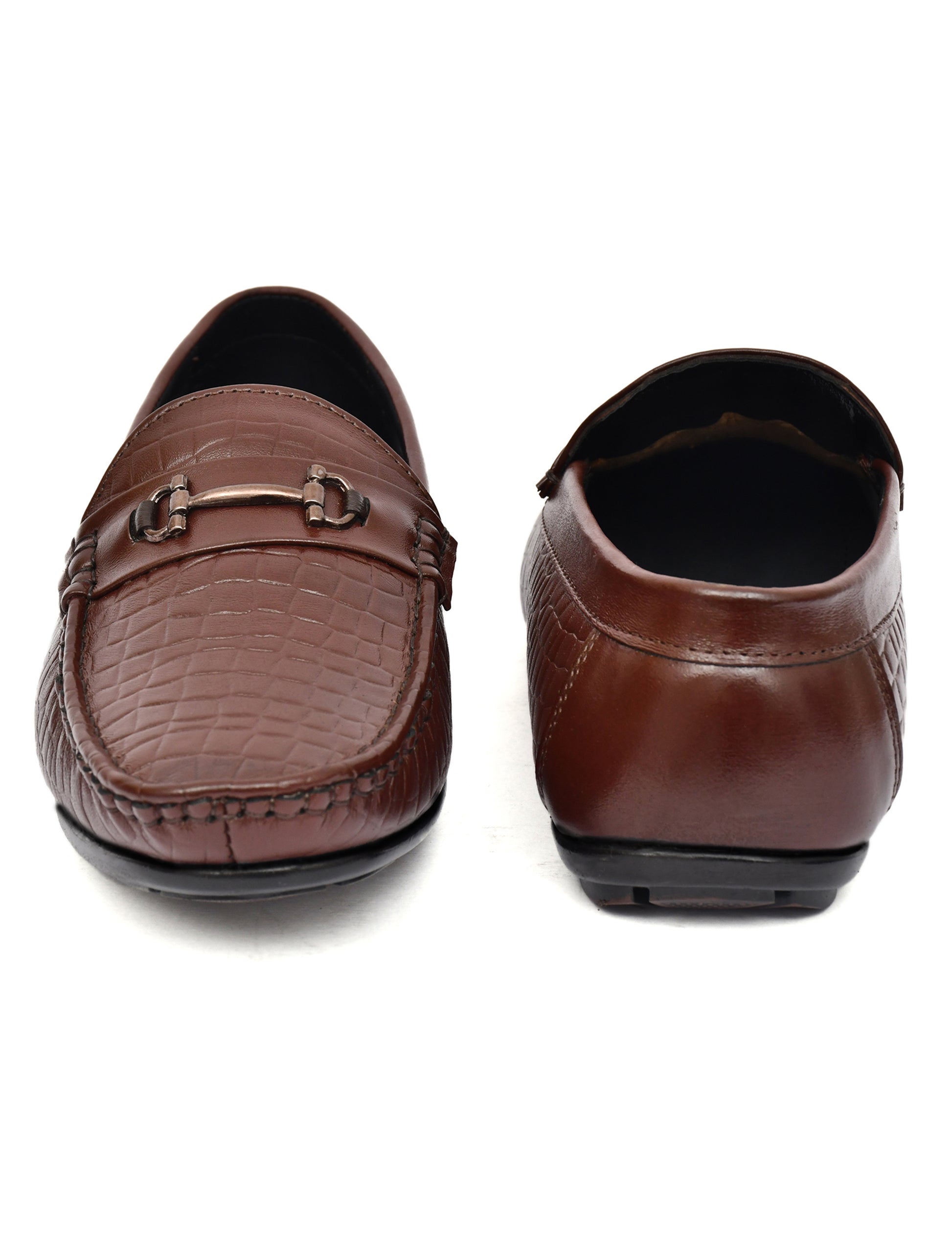 Men Brown Croco Leather Loafers