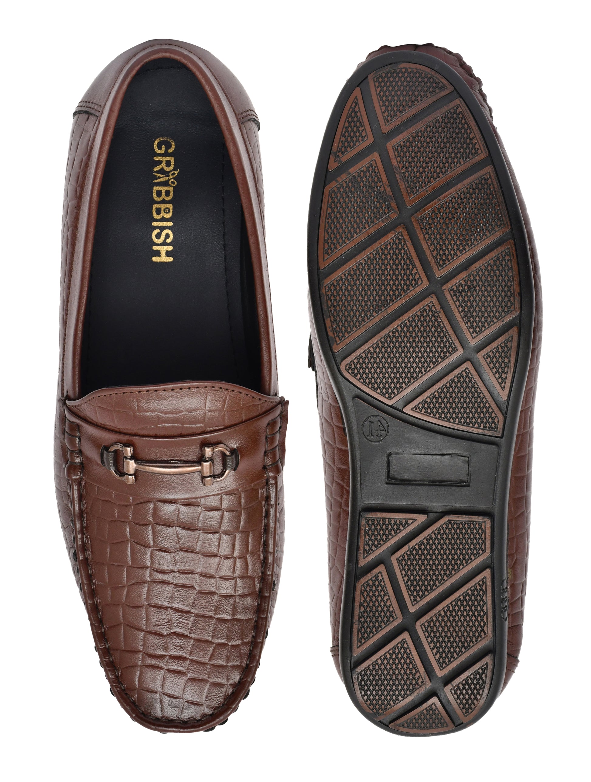 Men Brown Croco Leather Loafers