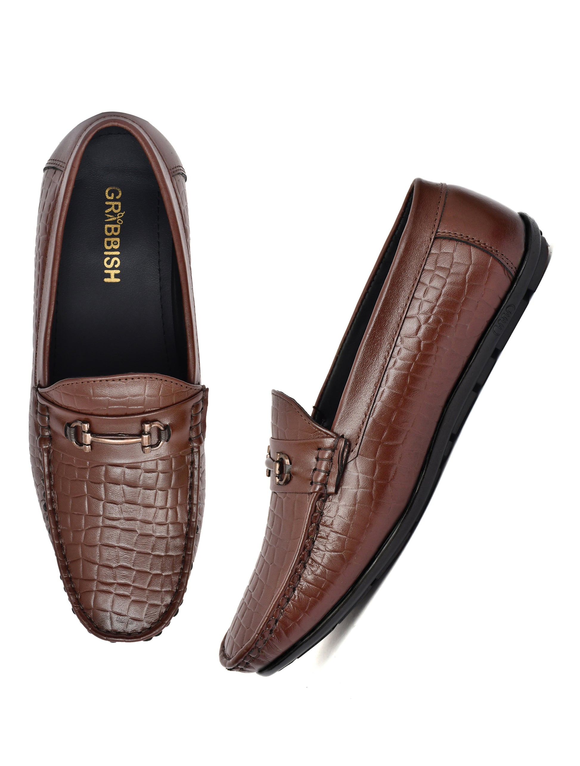 Men Brown Croco Leather Loafers