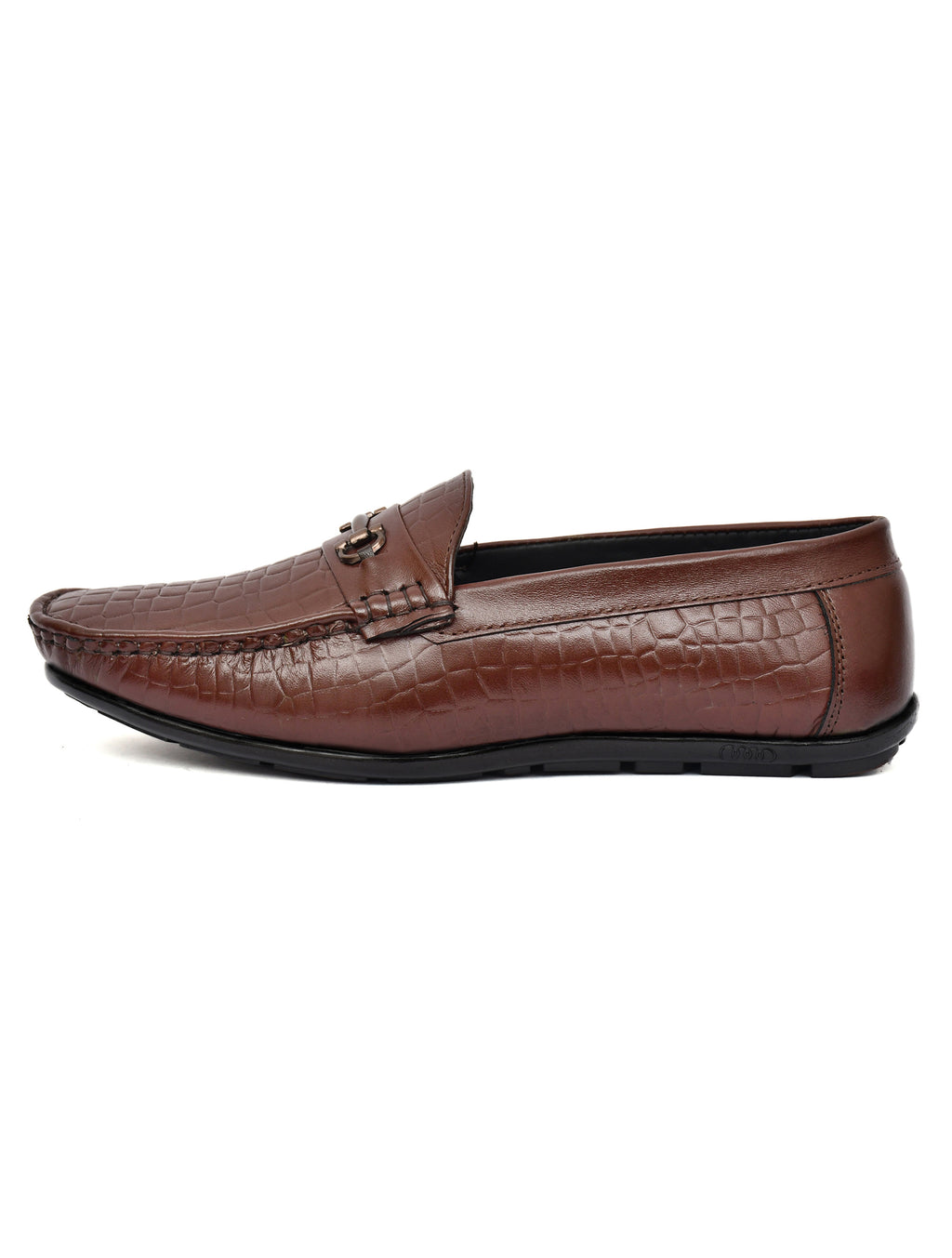 Men Brown Croco Leather Loafers