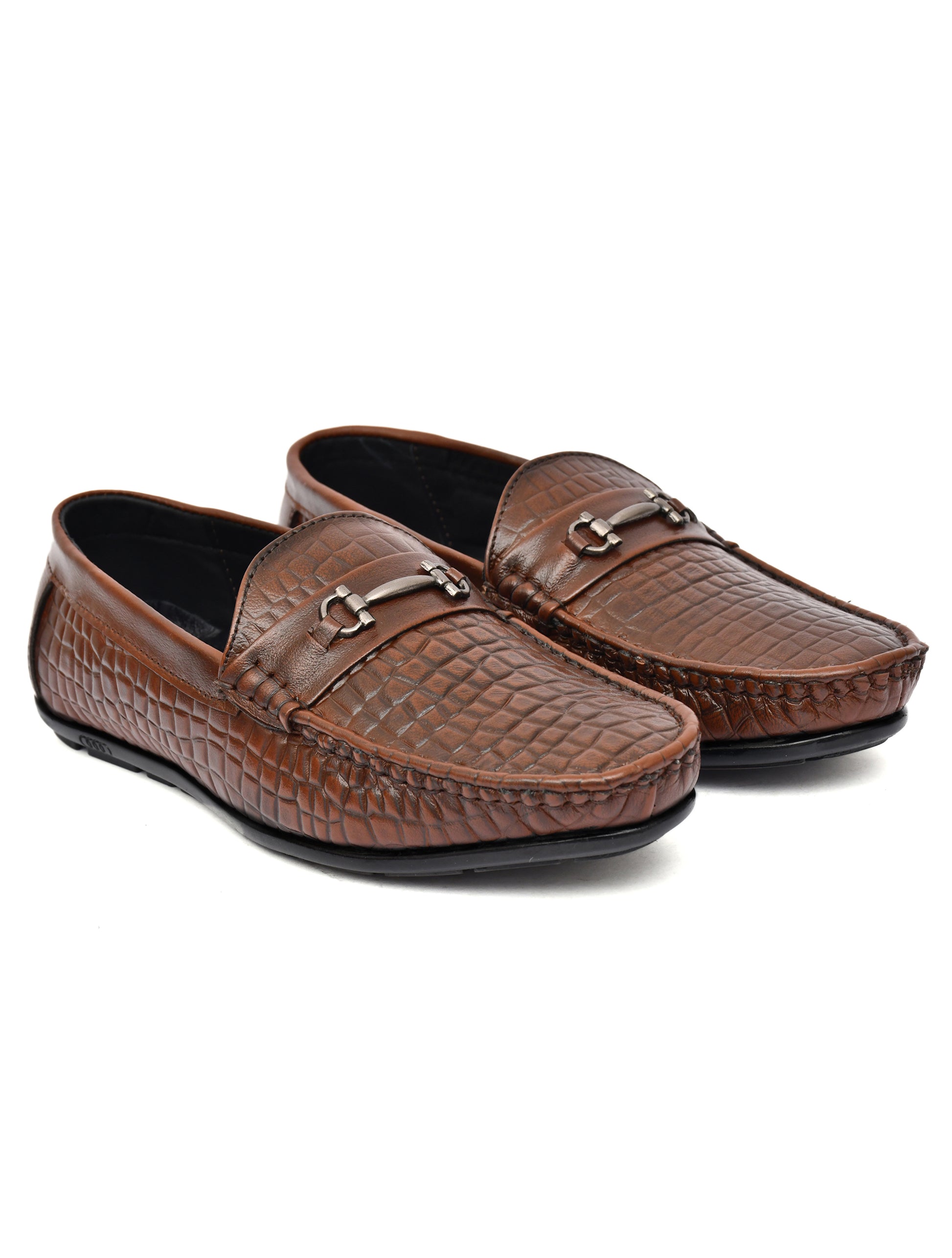Men Tan Brush Off Croco Loafers