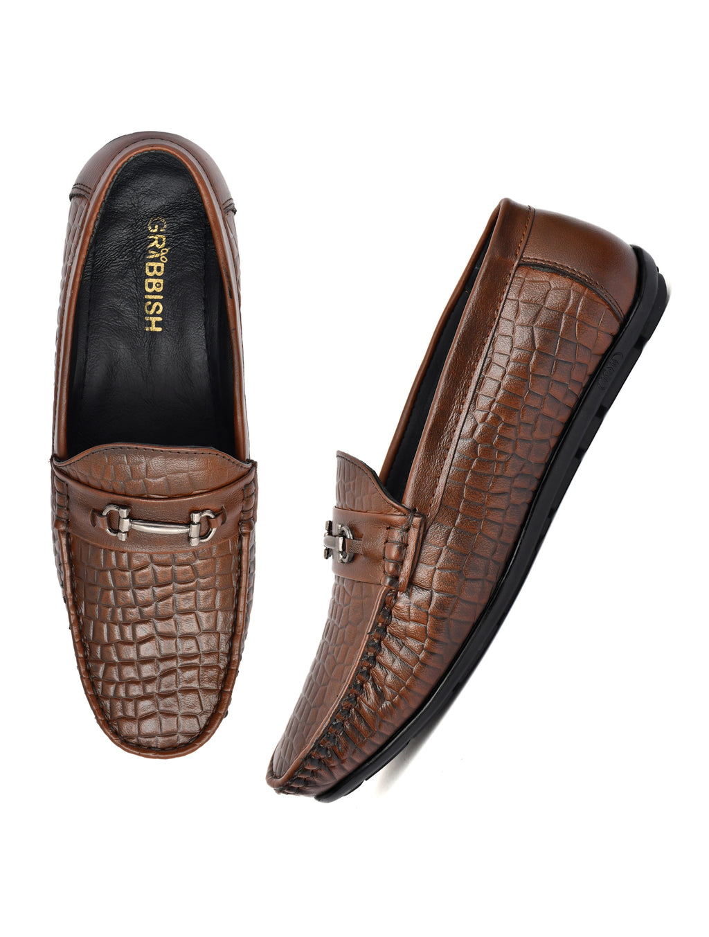 Men Tan Brush Off Croco Loafers
