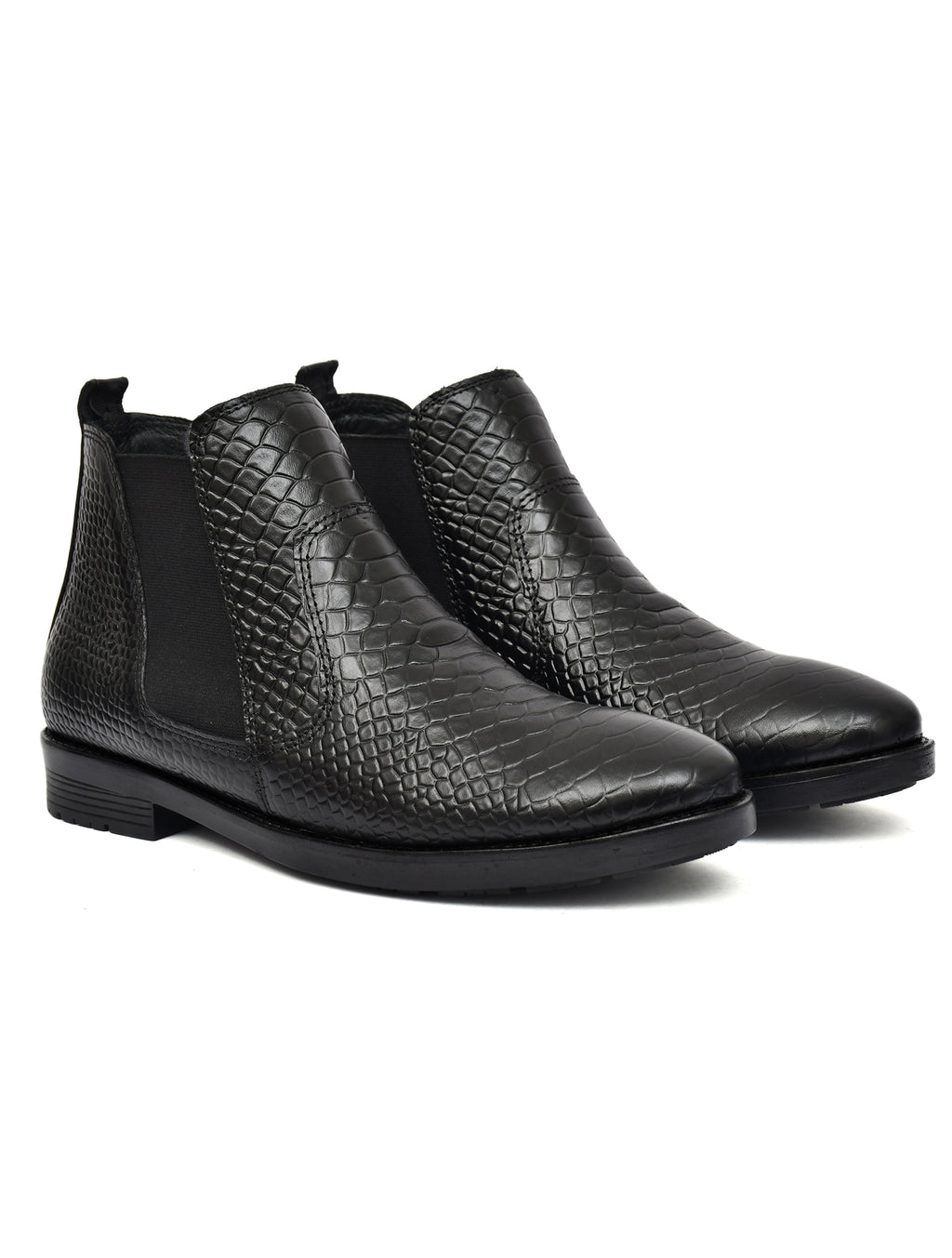 Men Black Croco Print Chelsea Boots