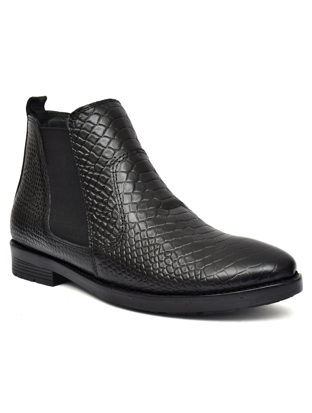 Men Black Croco Print Chelsea Boots