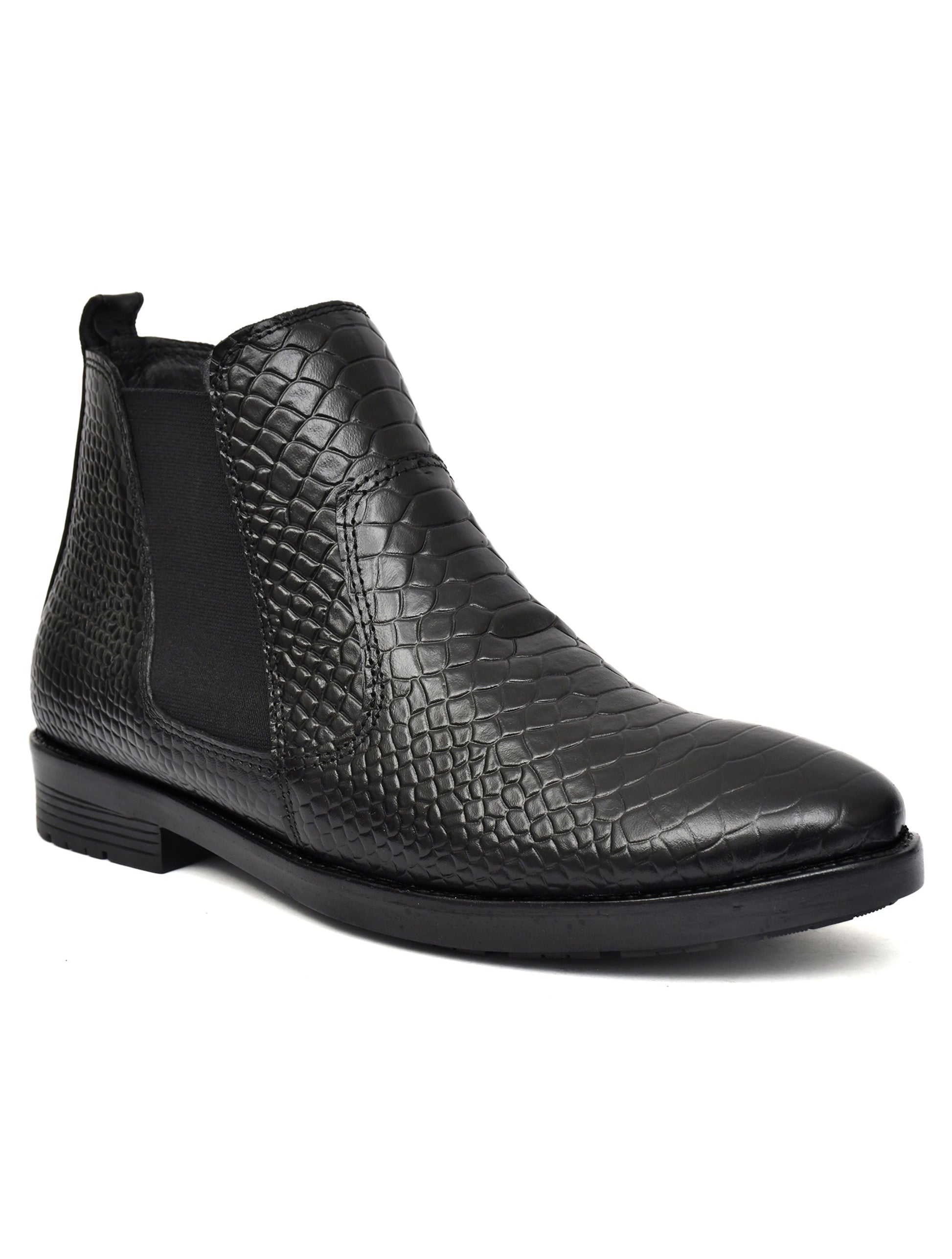 Men Black Croco Print Chelsea Boots