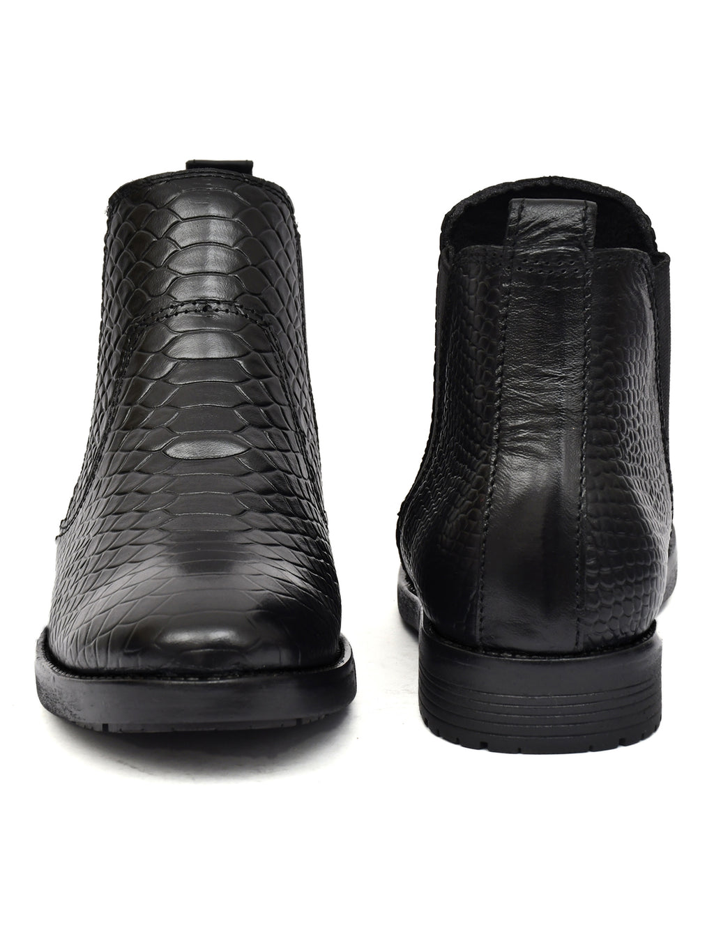 Men Black Croco Print Chelsea Boots