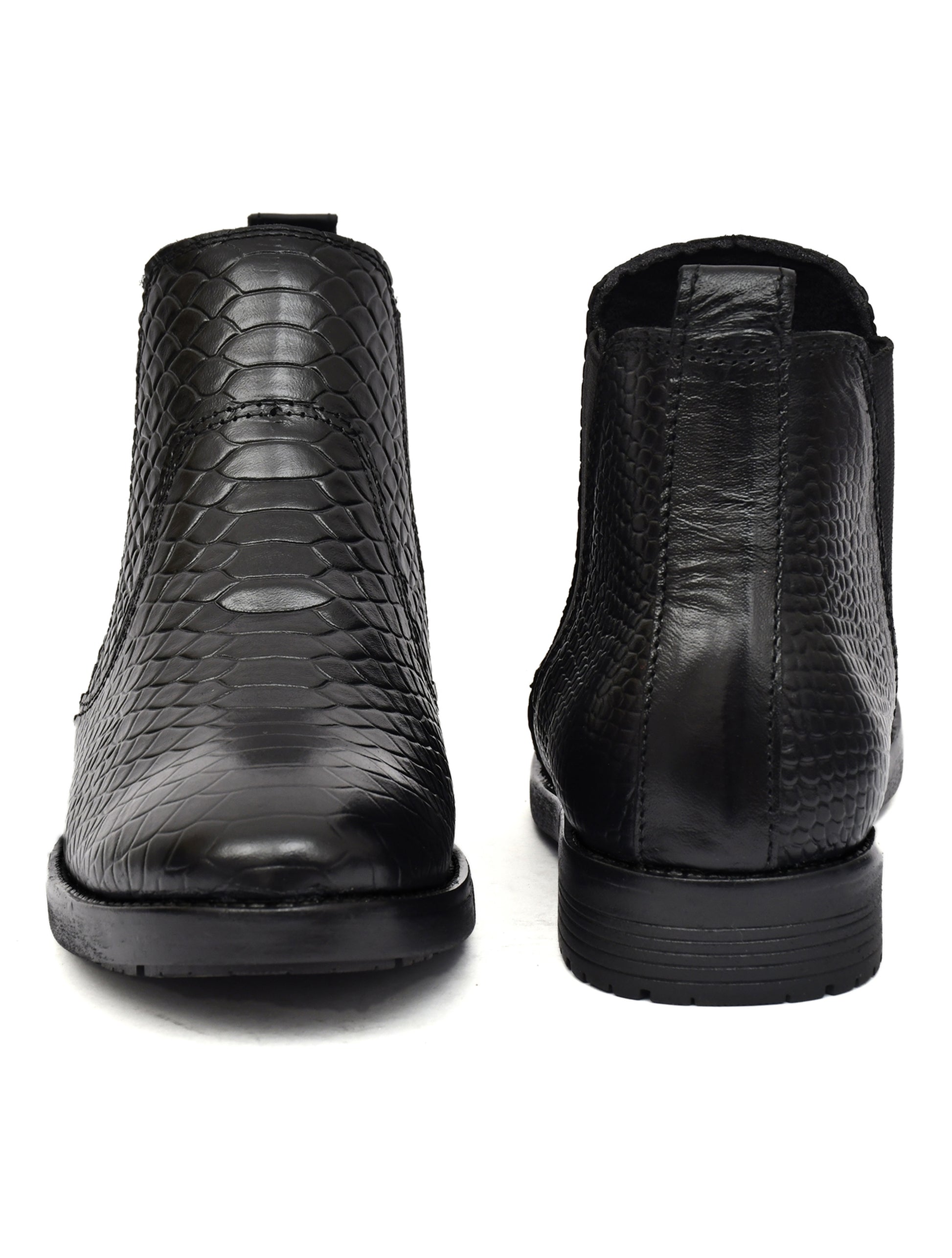 Men Black Croco Print Chelsea Boots