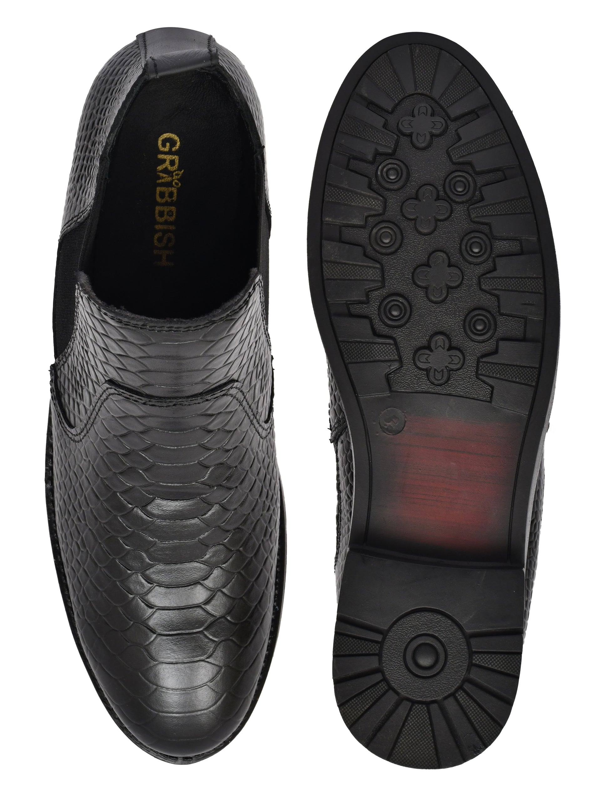 Men Black Croco Print Chelsea Boots