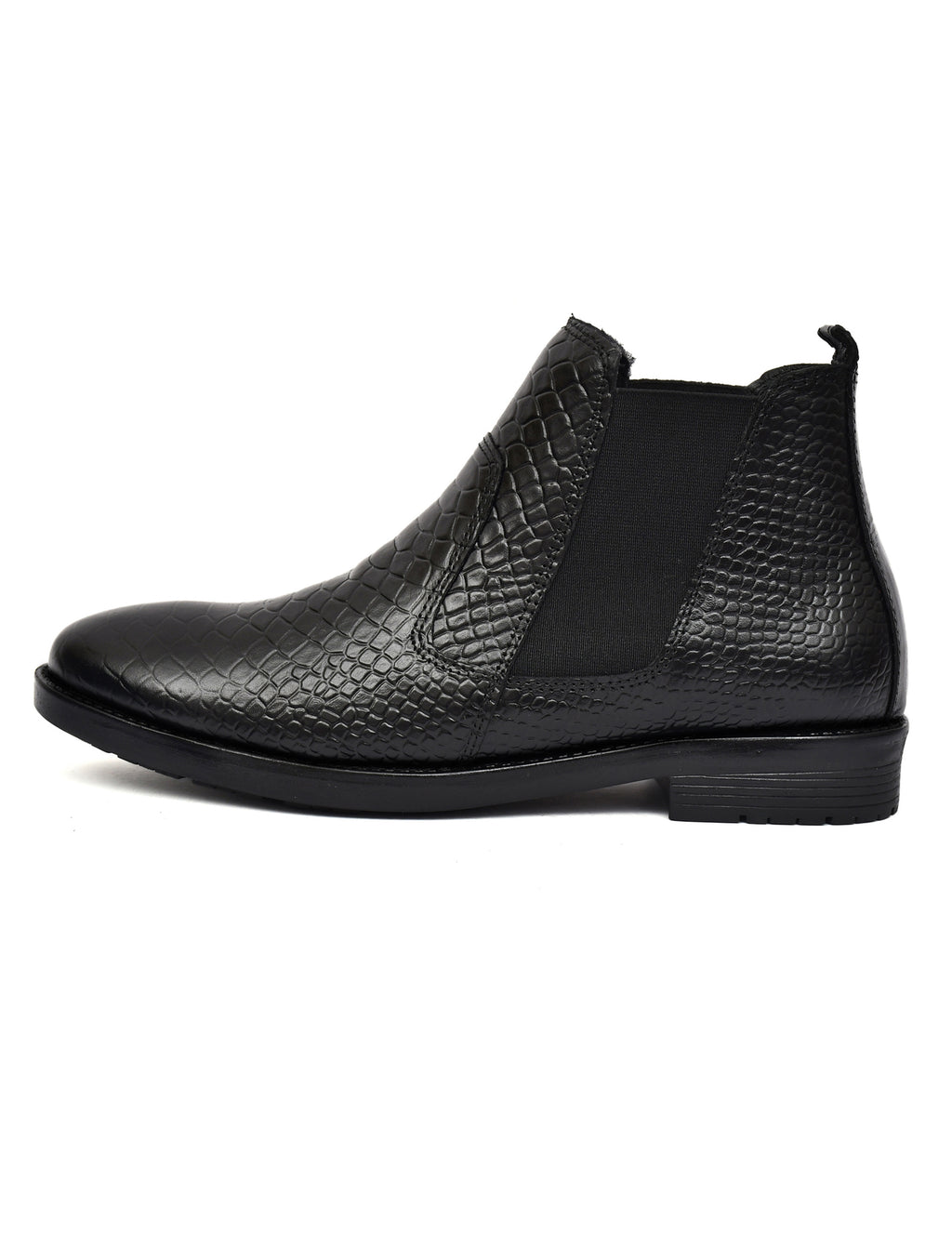 Men Black Croco Print Chelsea Boots