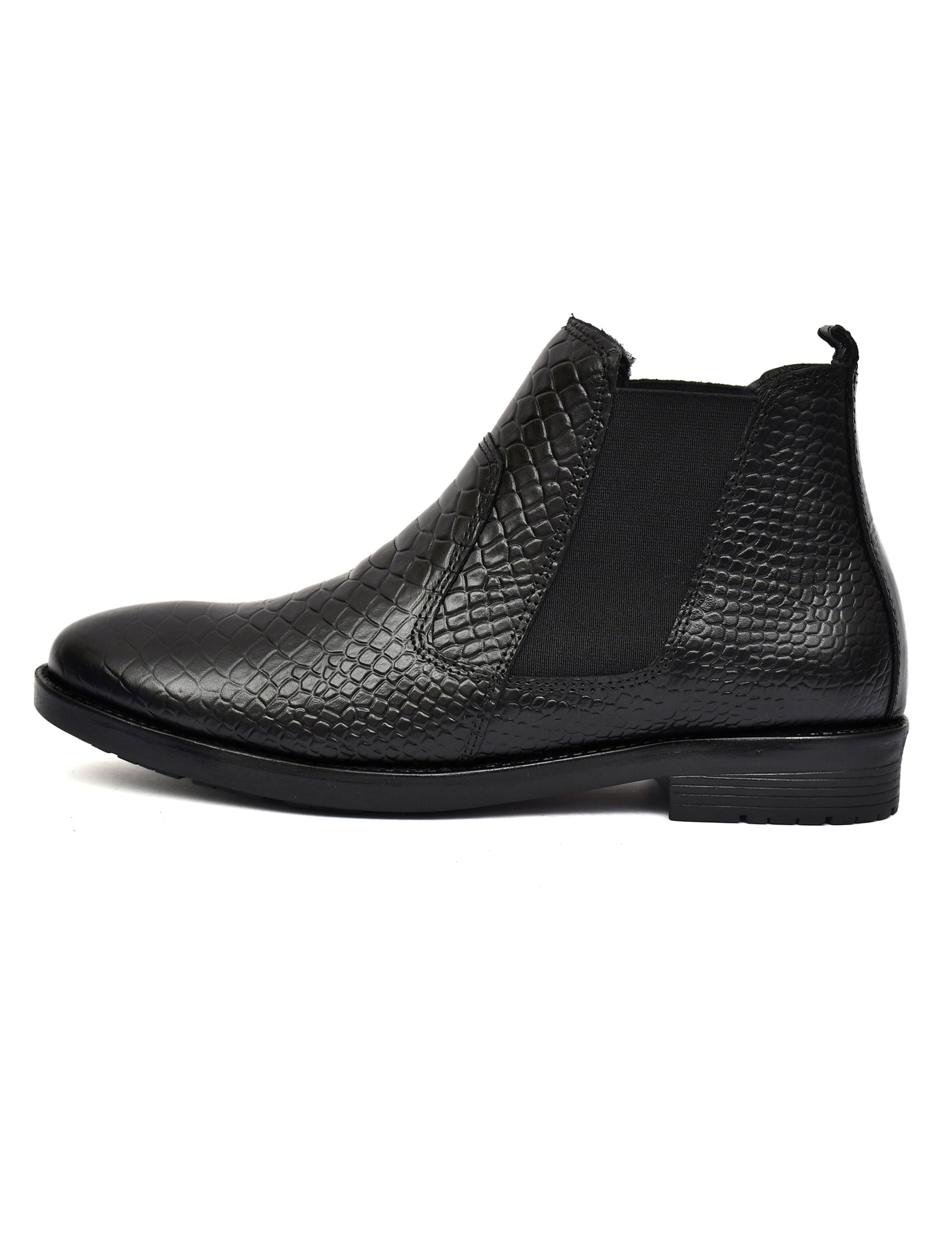 Men Black Croco Print Chelsea Boots